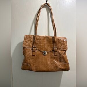 Liz Claiborne Brown Crocodile-Embossed Laptop Bag